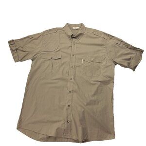 TAG Safari Mens XXL Short Sleeve Tan Khaki Hunting Outdoor Button Down Shirt
